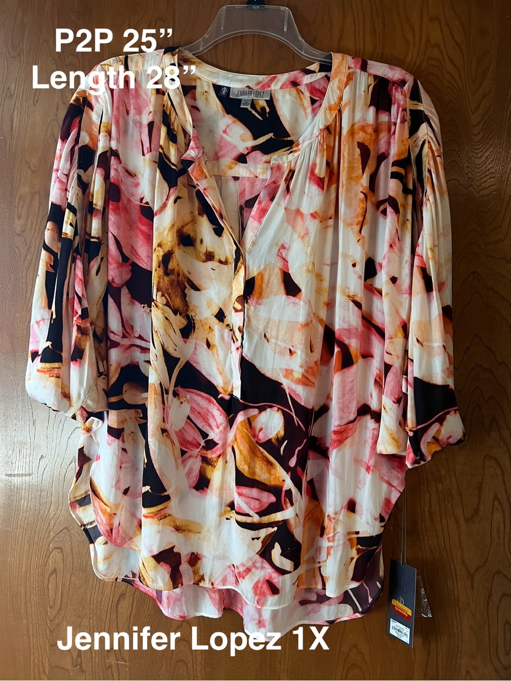 NWT Jennifer Lopez Floral Watercolor Blouse - Pink/Gold/Plum